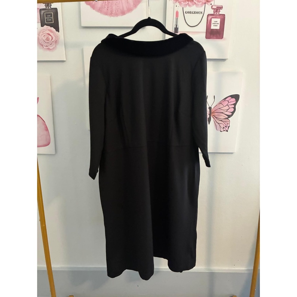 Talbots Plus Petite Black Velvet Trim Portrait Neck Sheath Dress 18WP - Picture 3 of 7